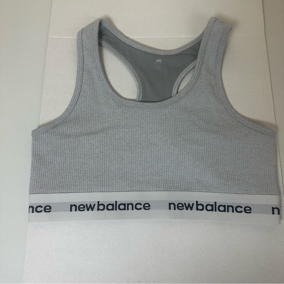 New Balance Sports Bra Large Ribbed non padded Racerback Stretch Gray Gym Active - Picture 1 of 3